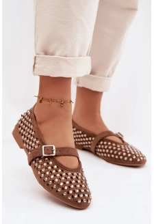 Dámské perforované baleríny s cyrkoniemi a páskem Wilvessa – hnědé