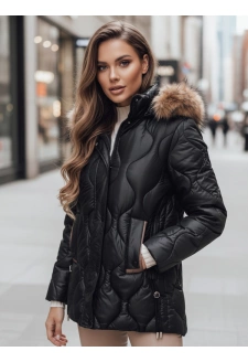 Kurtka zimowa damska LUMORE pikowana z kapturem czarna Dstreet TY4723