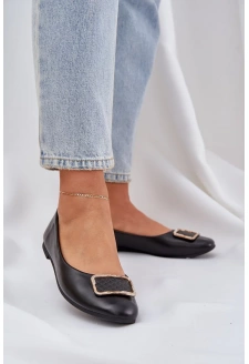 Dámské baleríny z eko kůže s ozdobou Tulnelia – černé