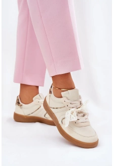 Dámské nízké tenisky s krajkou a panteřím vzorem – béžové Zielle