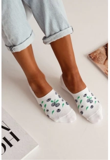 Dámské mikro-kotníkové bavlněné ponožky Jahody – bílé