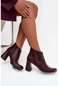 Dámské zateplené kotníkové botky z kůže na sloupku – bordó Ivessara