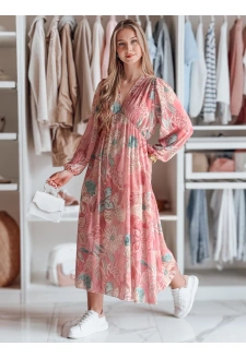 Sukienka one size midi w kwiatki LILOVIE różowa Dstreet EY2572