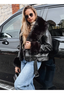 Kurtka ramoneska damska z futerkiem czarna Dstreet TY5233