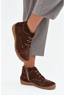 Dámské kožené polobotky s prošitím na zip Artiker – hnědé