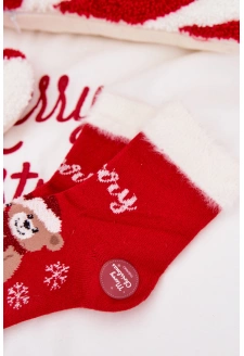 Dětské vánoční ponožky s kožíškem, medvídkem a alpaka vlnou – červené