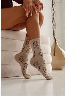 Dámské ponožky s obrysem medvídka – béžové