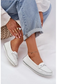 Dámské ploché kožené mokasíny s ozdobou S.Barski – bílé