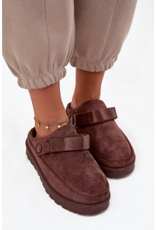 Dámské pantofle Azida – hnědé, zateplené chlupem, na platformě