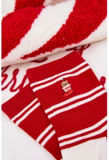 Dámské vánoční ponožky s pruhy a medvídkem – červené
