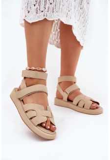 Dámské sandály se suchými zipy – béžové Uvissa