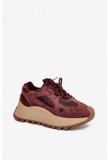 Kožené dámské tenisky  na platformě Big Star HI-POLY SYSTEM – bordó