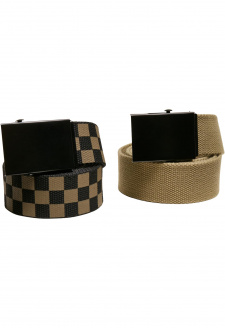 Check And Solid Canvas Belt 2-Pack olivová/černá