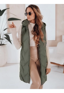 Kamizelka damska długa pikowana z kapturem zielona Dstreet TY5097