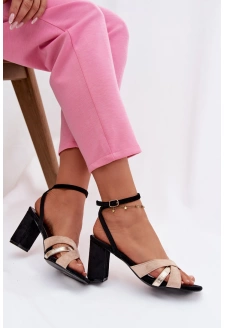 Dámské sandály na sloupkovém podpatku s pásky z eko semiše Karilora – černé