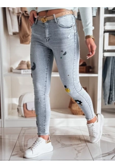 Spodnie damskie jeasnowe skinny z haftem MOONAIR niebieskie Dstreet UY2453