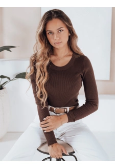 Damski sweter prążkowany NOLVIE brązowy Dstreet MY2494