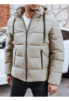 Kurtka męska zimowa pikowana z kapturem jasnobeżowa Dstreet TX5063