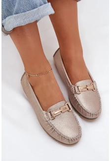 Dámské třpytivé kožené mokasíny na plochém podpatku D&A – zlaté