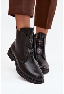 Dámské zateplené boty Tavressa – černé, s nízkým podpatkem a ozdobami