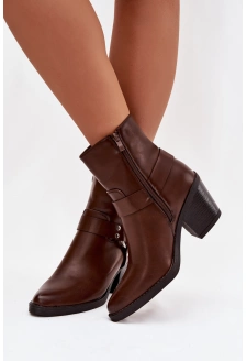 Dámské kotníkové boty ve stylu kovbojek z eko kůže - hnědá