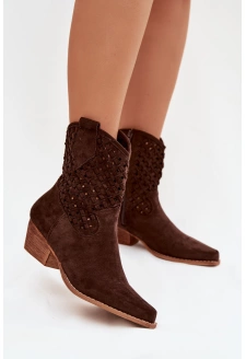 Dámské perforované kotníkové boty na podpatku – čokoládové Ferissa