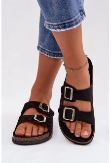 Dámské pantofle s přezkami Oliena – černé