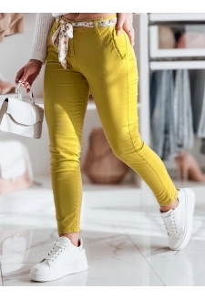 Spodnie damskie materiałowe chinosy z paskiem ROSSALI musztardowe Dstreet UY2533