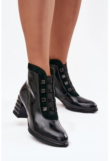 Lakované kožené dámské botky na sloupku D&A – tmavě zelené