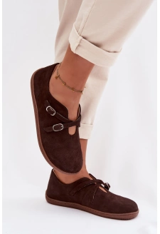Dámské barefoot polobotky z broušené kůže s pásky Zazoo – čokoládové