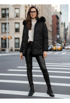 Kurtka damska zimowa pikowana z kapturem czarna Dstreet TY5330