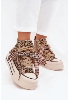 Dámské trampky se stuhou a zipem na platformě Mavara - panterka