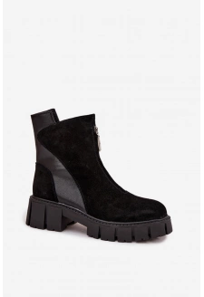 Dámské zateplené kotníkové boty z přírodního semiše D&A – černé