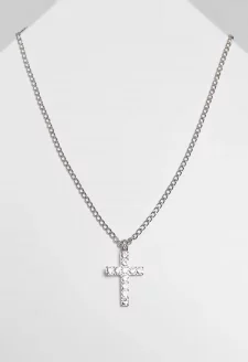 Náhrdelník s diamantovým křížem - stříbrné barvy
