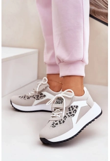 Dámské sportovní tenisky na platformě – bílo-béžové s panterím vzorem Pumbes