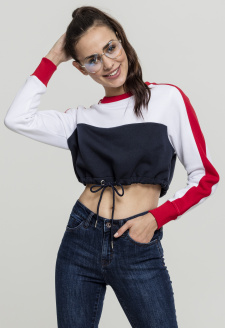 Ladies Cropped 3-Tone Stripe Crew námořní/bílá/ohnivá červená