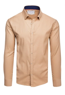 Pánská košile s dlouhým rukávem béžová Dstreet DX2602