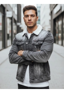 Kurtka męska jeansowa ocieplana z kożuchem czarna Dstreet TX4230z