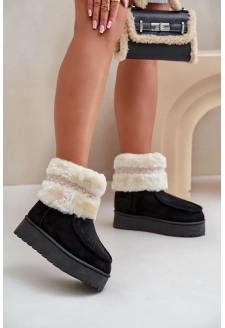 Dámské sněhule Deepanti na platformě s kožíškem a vzorem – černé