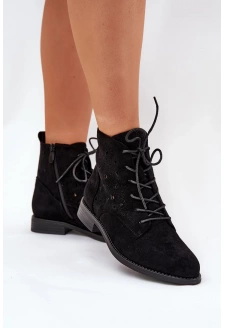 Dámské šněrovací kotníkové botky s perforovaným vzorem – černé S.Barski 