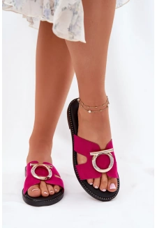 Dámské pantofle na nízkém podpatku s ozdobou Vinceza – fuchsiové