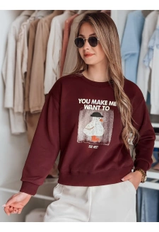 Bluza damska oversize z nadrukiem GOOSHY bordowa Dstreet BY1426