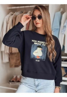 Bluza damska oversize z nadrukiem GOOSHY granatowa Dstreet BY1428