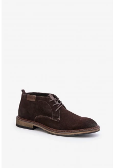 Semišové Pánské Šněrovací Kotníkové Boty Big Star OO174145 Tmavě hnědé