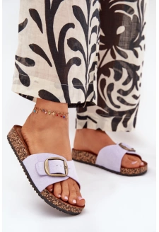 Dámské pantofle s přezkou na korkové platformě – lila Zavira