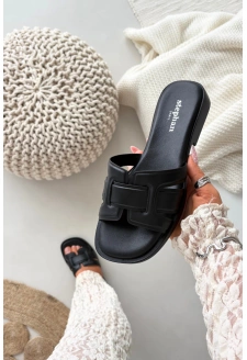 Dámské pantofle na nízkém podpatku – černé Lorania