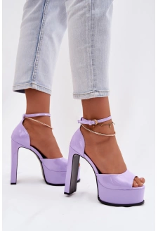 Dámské lakované sandály na sloupkovém podpatku a platformě Horvia – fialové
