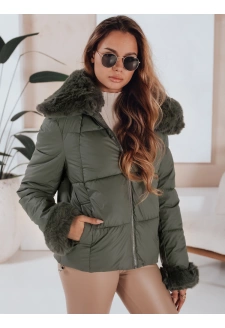 Kurtka damska pikowana krótka z futerkiem zielona Dstreet TY5068