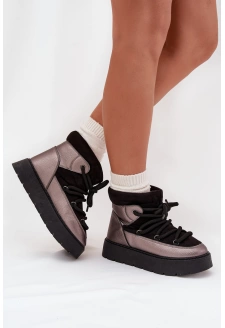 Dámské nízké sněhule s hřejivým kožíškem a silným šněrováním Xarina – černé