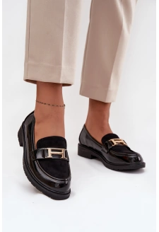 Lakované dámské mokasíny se zlatým detailem S.Barski – černé